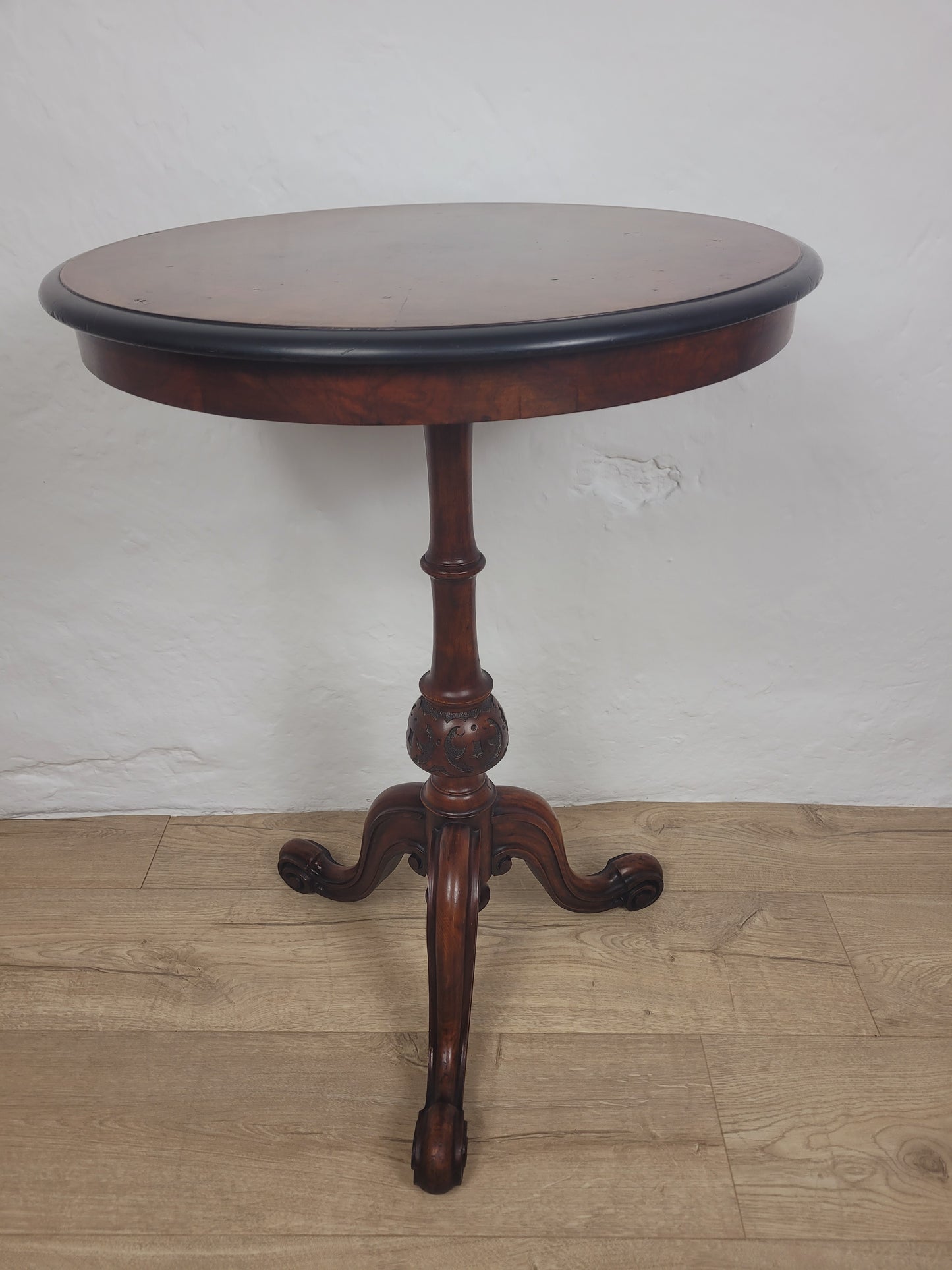 Occasional Tripod Table Victorian Round Walnut Carved 1890s Postage Available