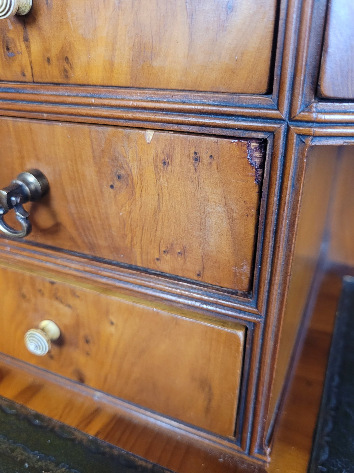 Vintage Ladies Writing Desk Yew Porcelain Drawers 1950s Delivery Available
