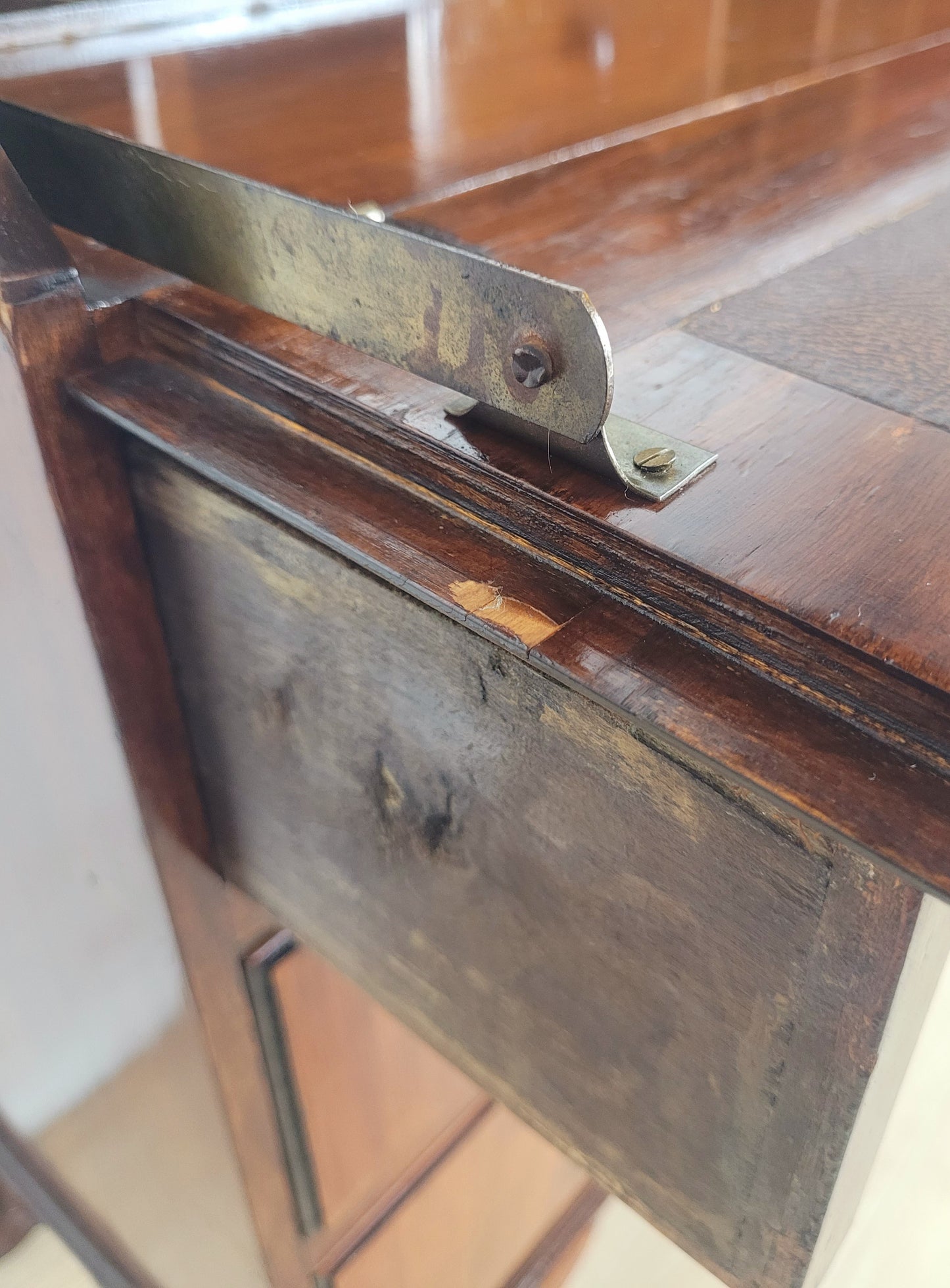 Vintage Writing Bureau Desk Teak Leather Mid 20th-C 1930s Delivery Available
