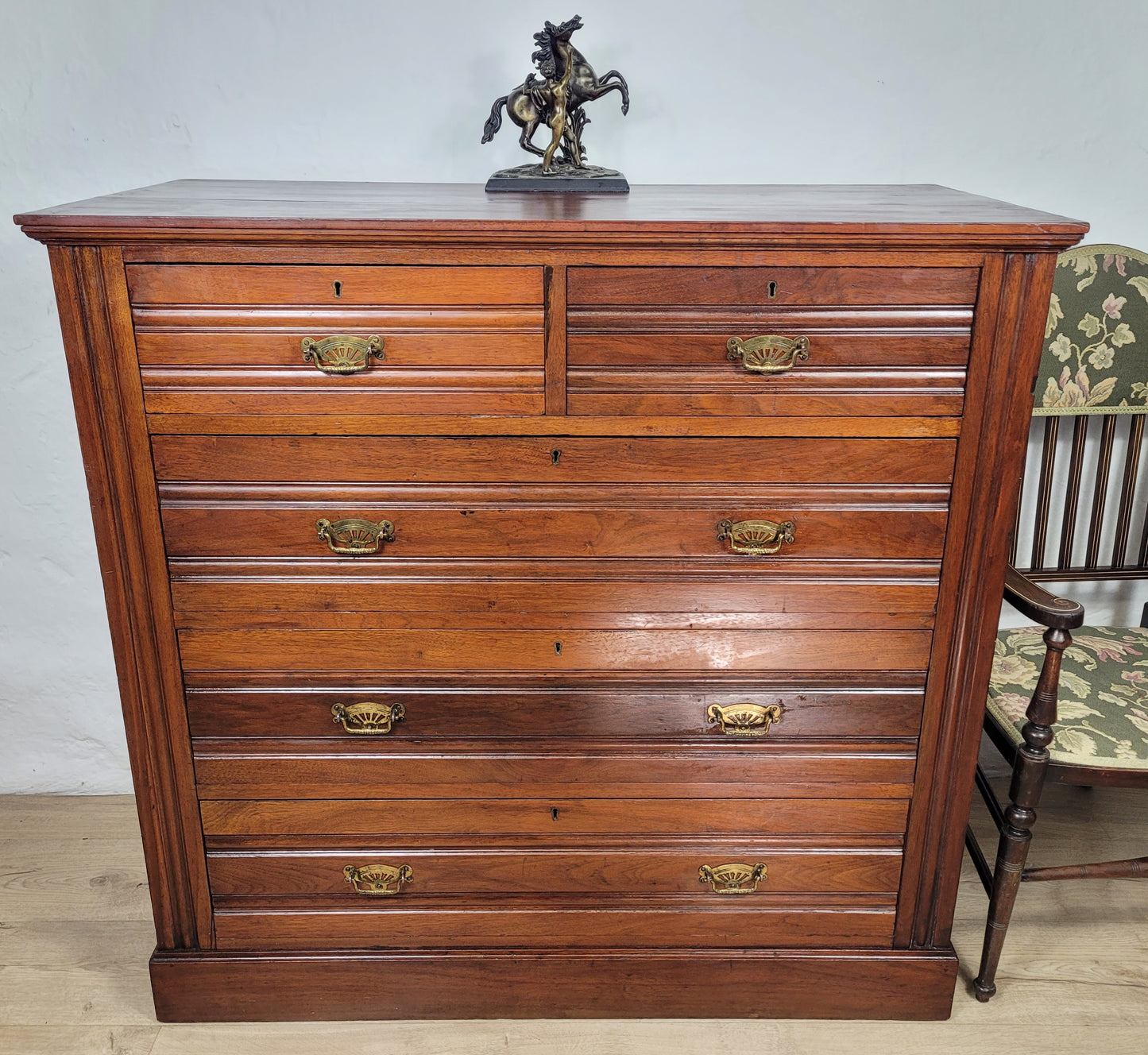 Edwardian Chest of Drawers Walnut 2 Over 3 1910s Drop Handles Delivery Available