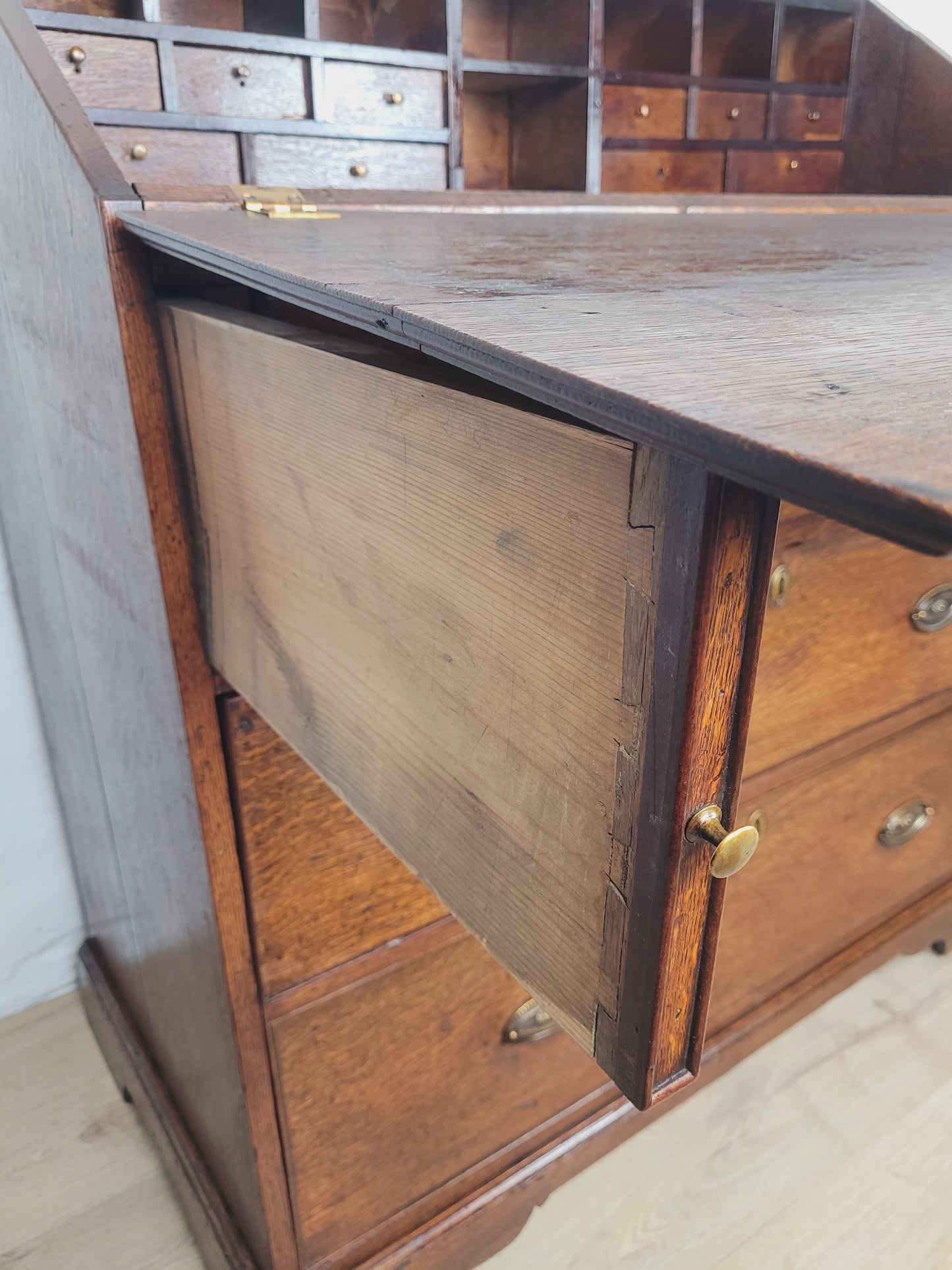 Georgian Writing Bureau Desk 18thC Oak Drop Handles Antique Delivery Available