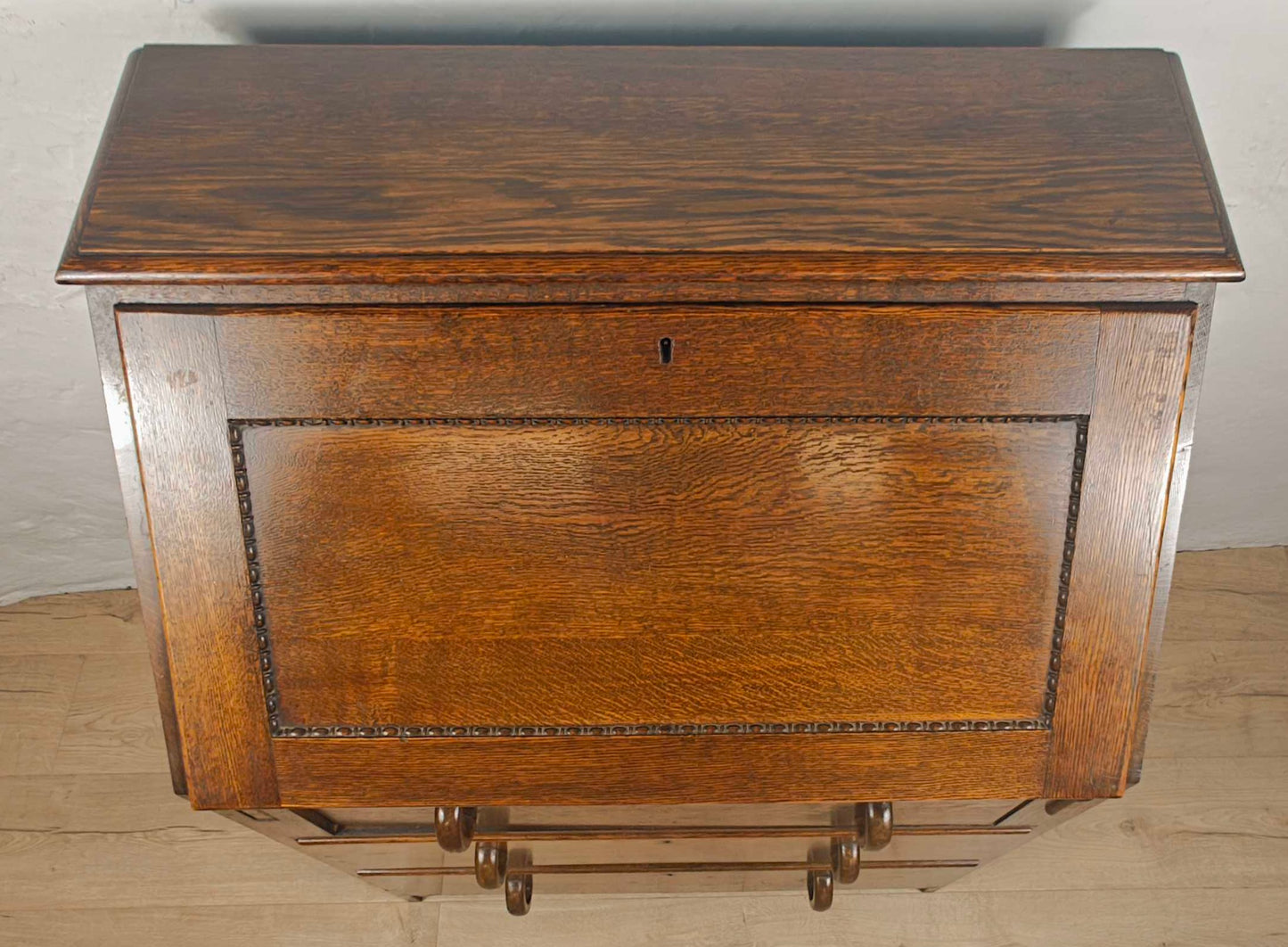 Vintage Oak Writing Bureau Mid 20th-Century Carved Storage Delivery Available