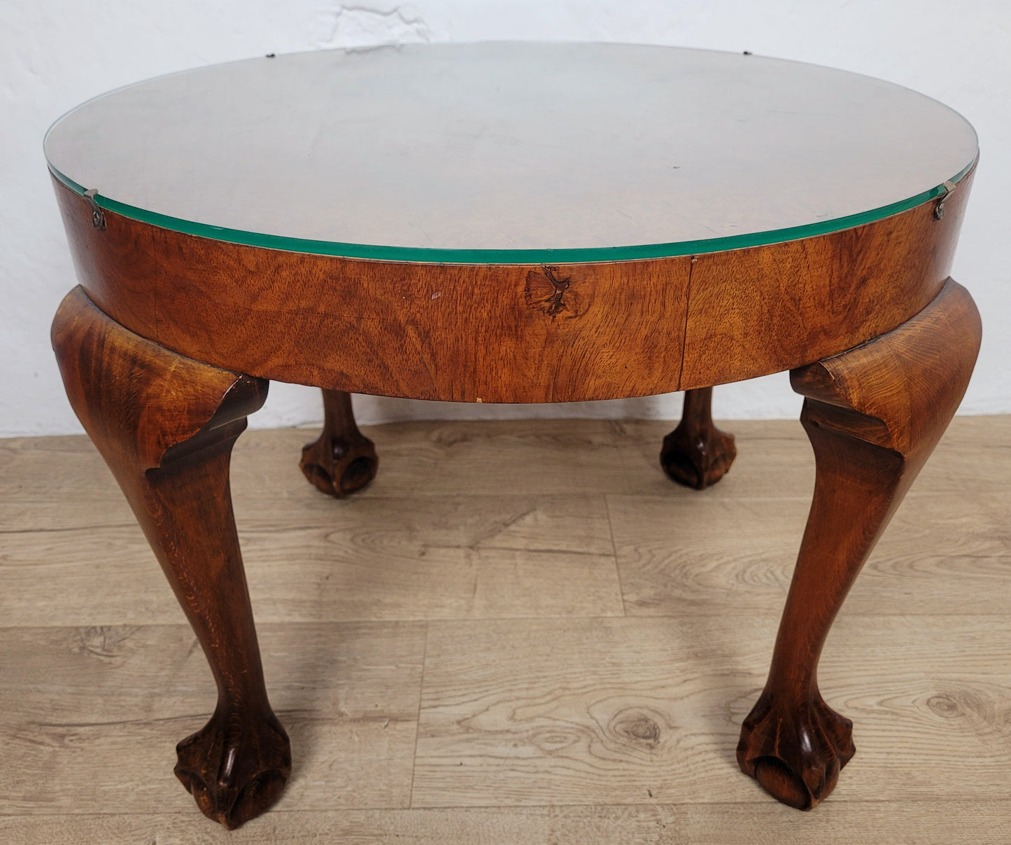 Walnut Circular Coffee Table Claw and Ball Vintage 1940s Postage Available