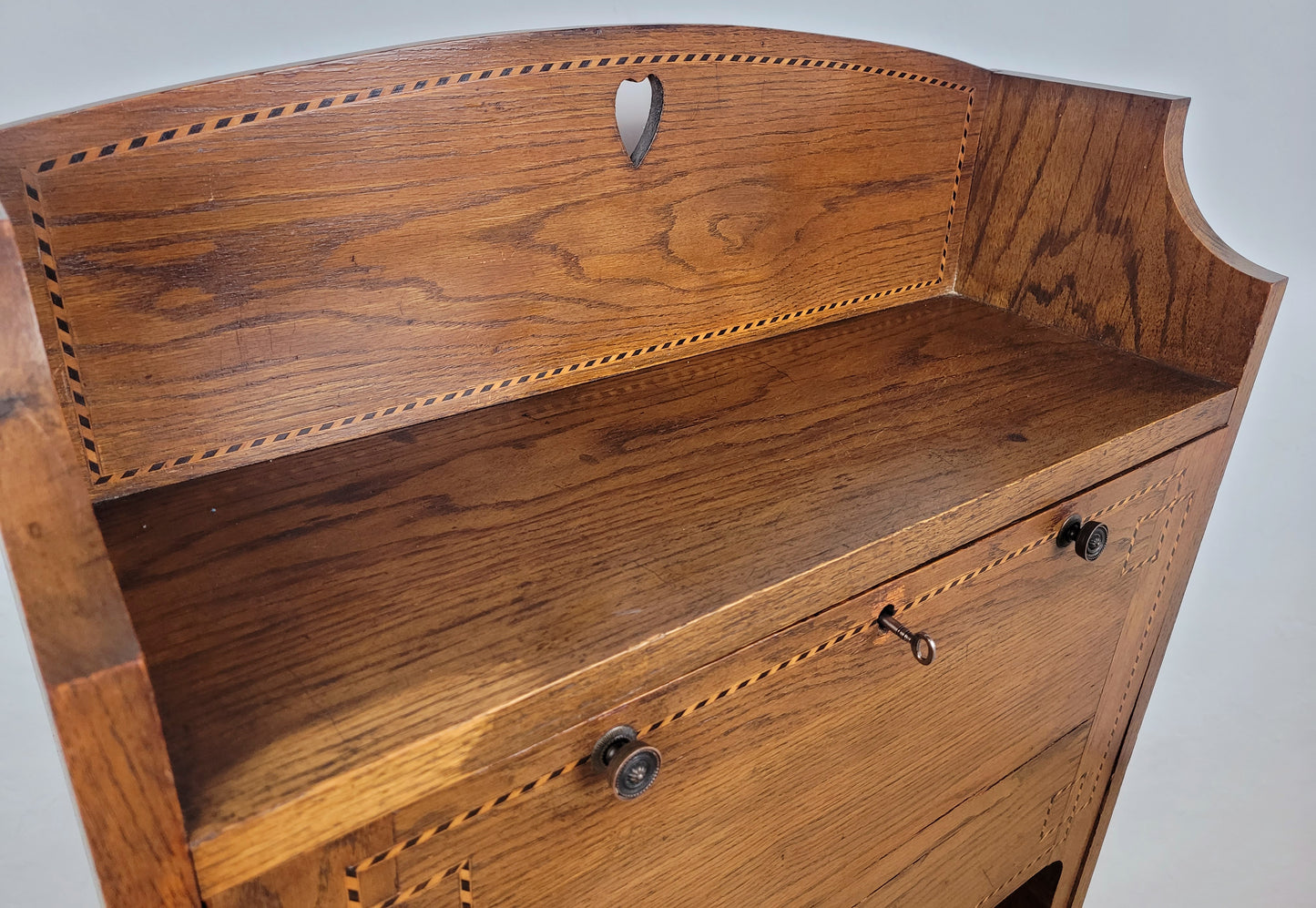 Vintage Student Writing Desk Lockable Inlaid Oak 1950s Delivery Available