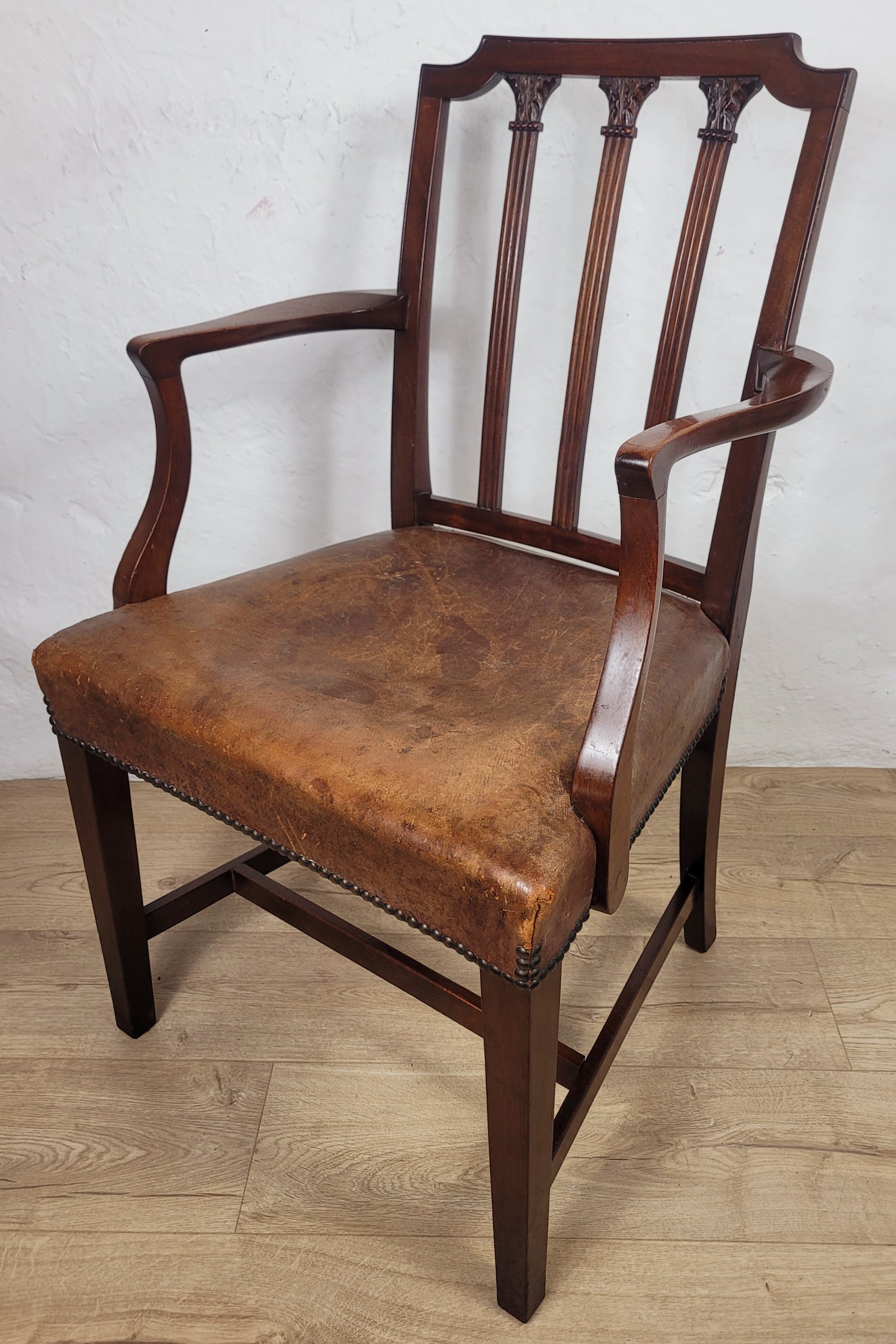 Victorian Armchair Carved Leather 19thC Mahogany English Delivery Available