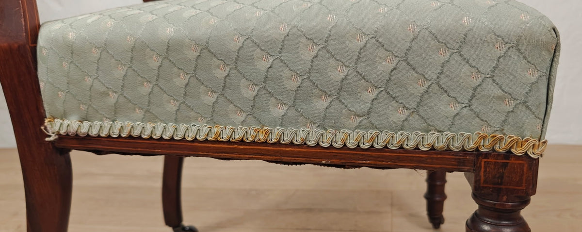 Edwardian Nursing Chair Inlaid Motif Castors Upholstery Postage Available