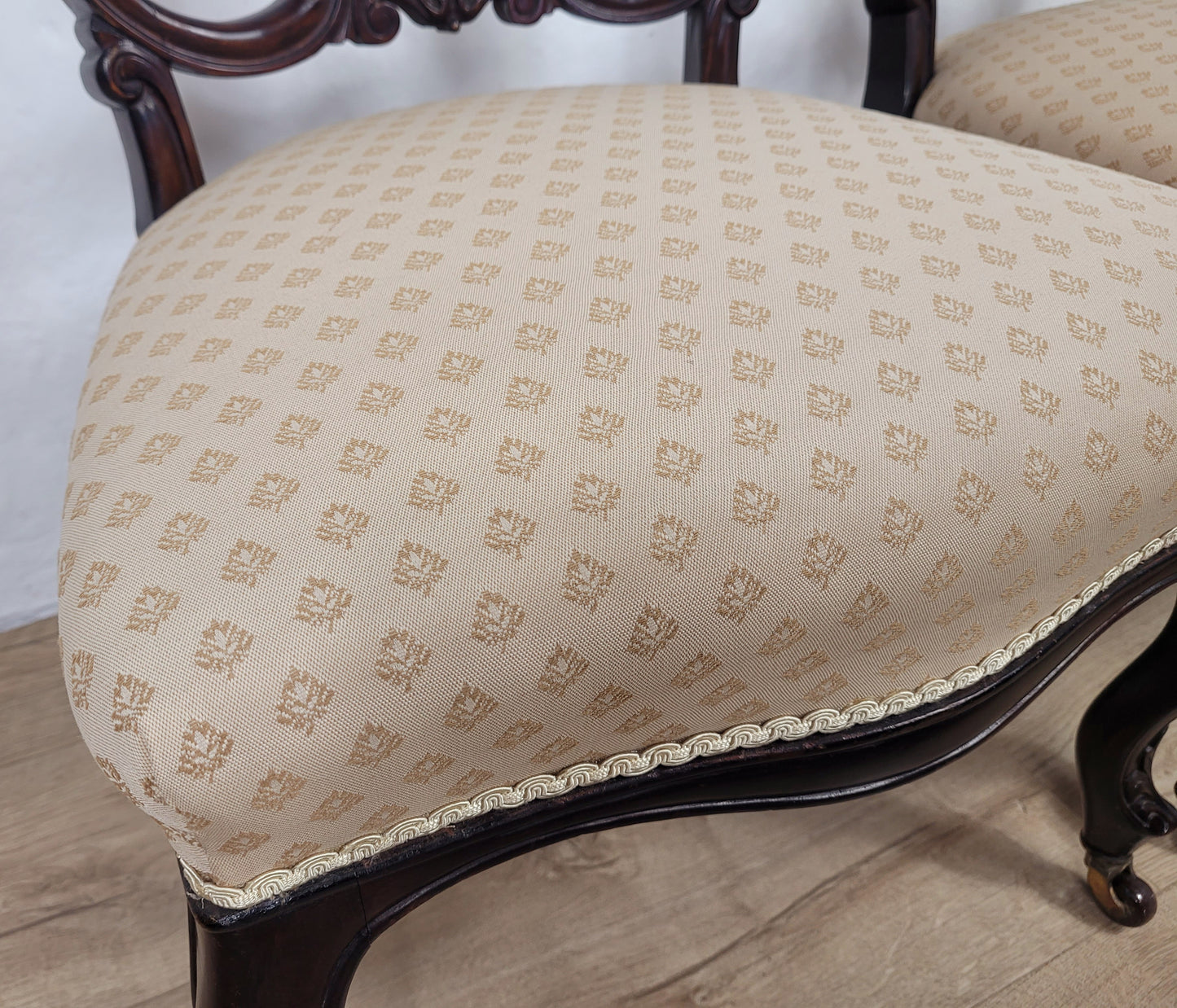 Victorian Nursing Chairs Carved Pierced Foliate Upholstery 19C Postage Available