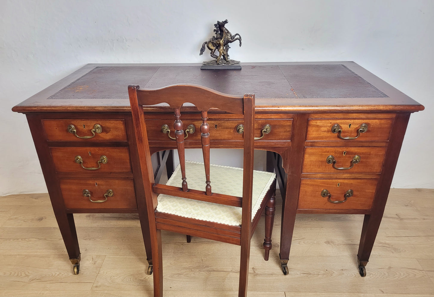 Edwardian Writing Desk Knee Hole Antique Castors Drawers 1910 Delivery Available