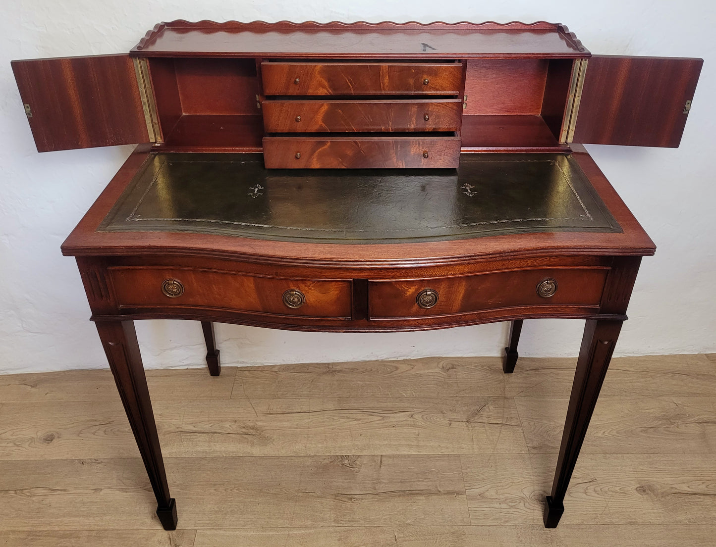 Vintage Ladies Writing Desk Bow Front Sheraton Style 1950s Delivery Available