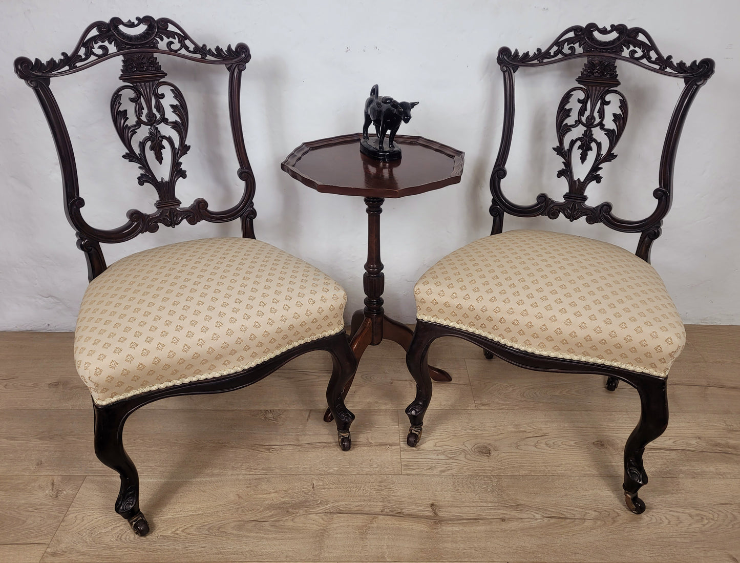 Victorian Nursing Chairs Carved Pierced Foliate Upholstery 19C Postage Available