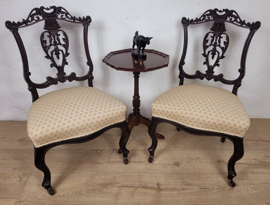 Victorian Nursing Chairs Carved Pierced Foliate Upholstery 19C Postage Available