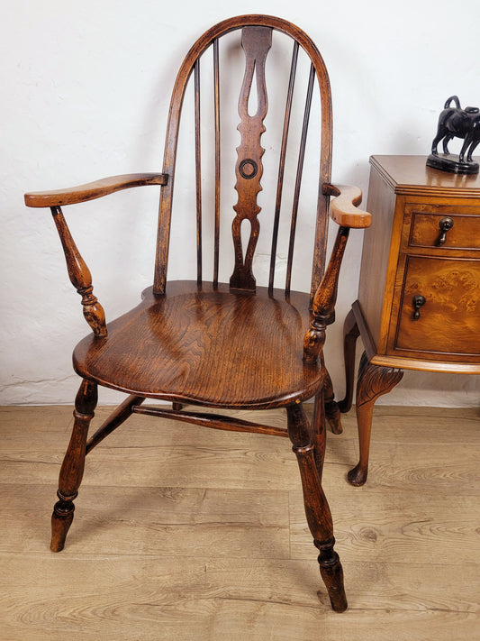 Vintage Kitchen Armchair Elm Farmhouse Country Pierced Back Postage Available