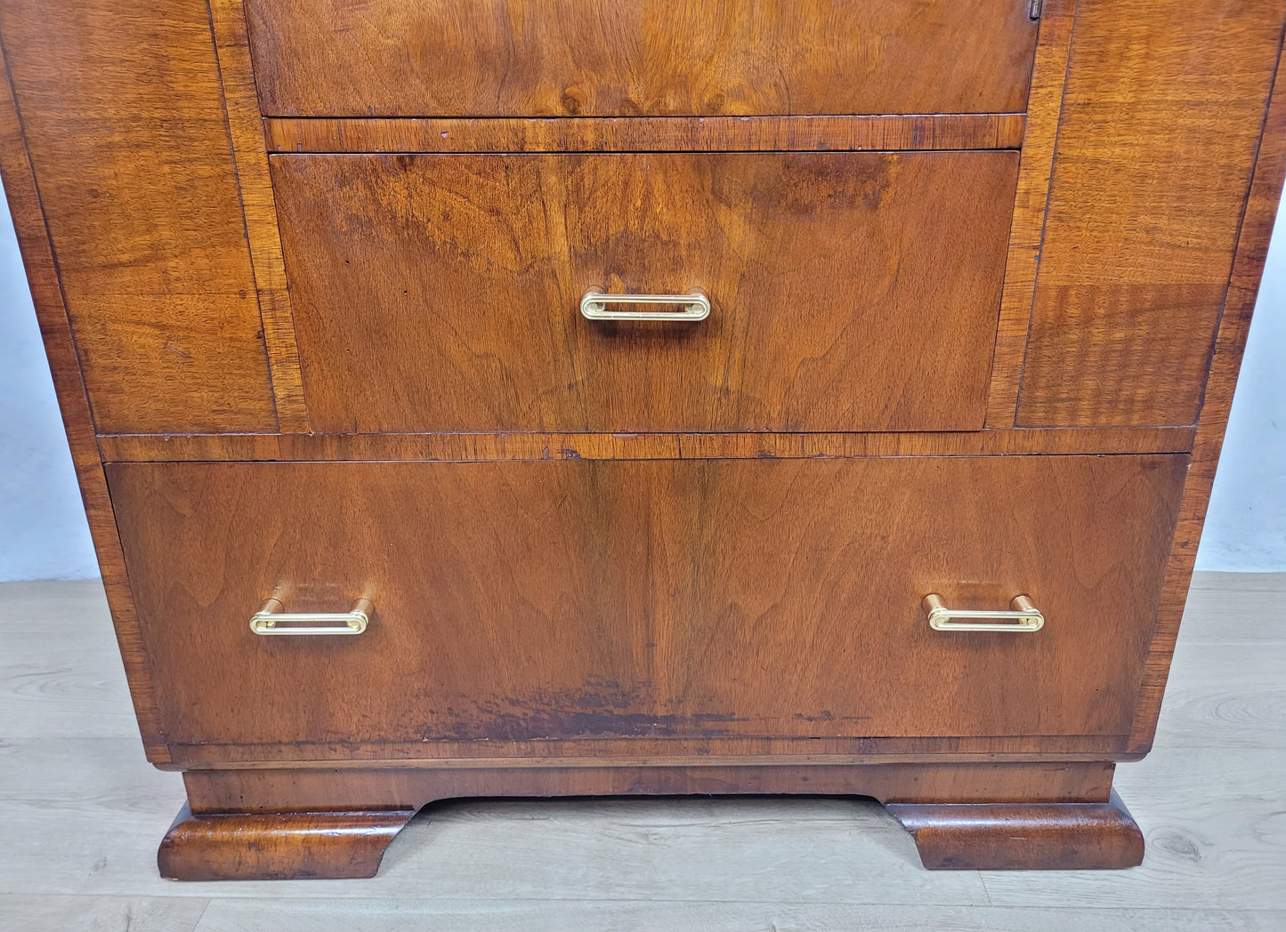 Vintage Walnut Tall Boy Art Deco Mid Century Lock and Key Delivery Available