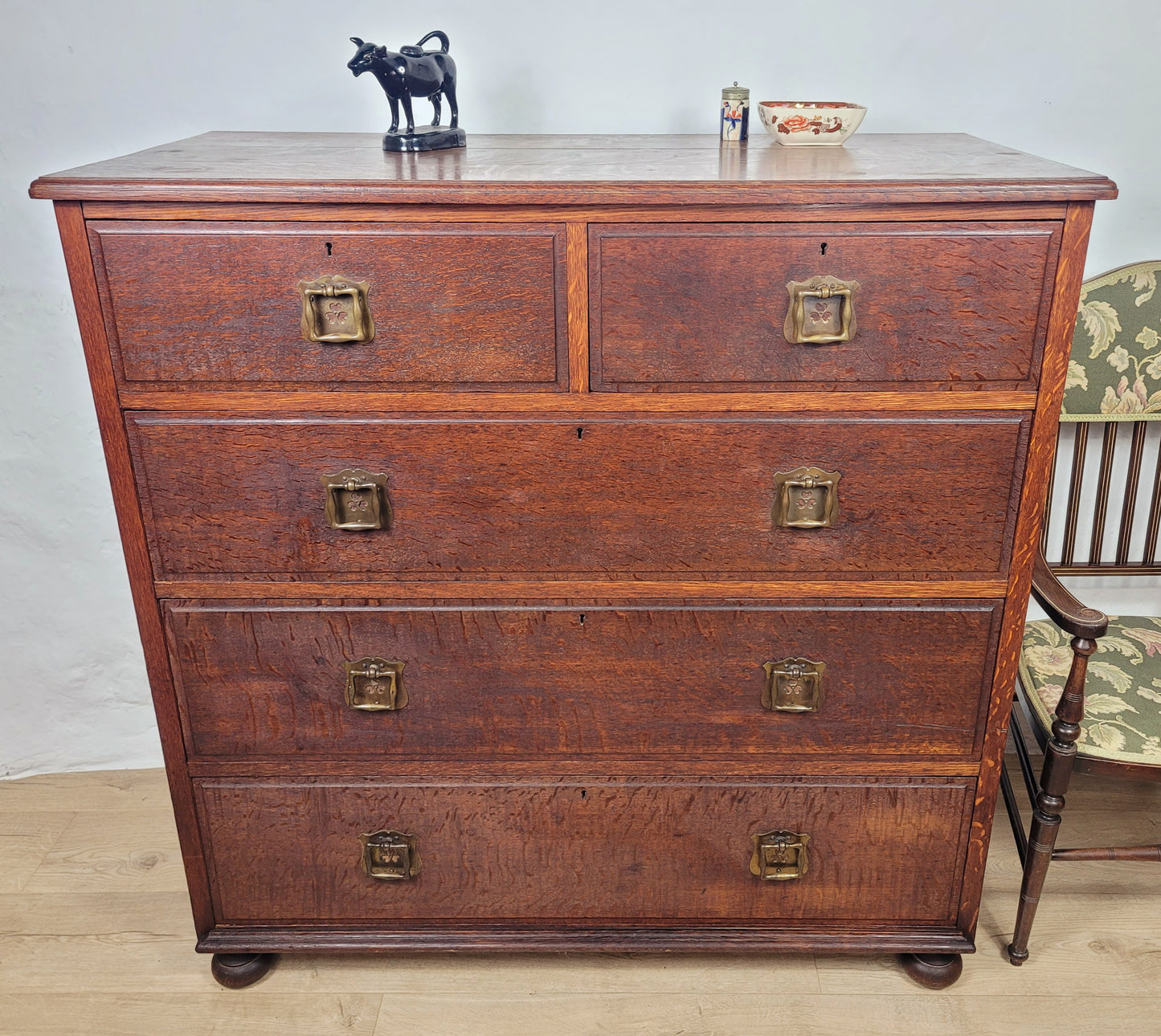 Edwardian Chest of Drawers 2 Over 3 Oak 1910s Drop Handle Delivery Available