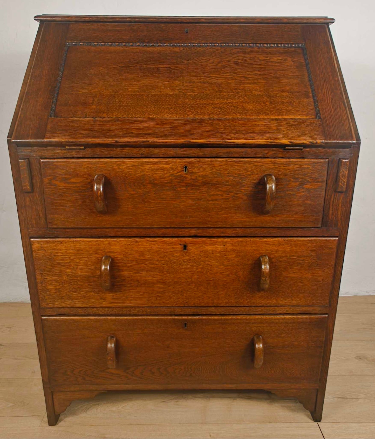 Vintage Oak Writing Bureau Mid 20th-Century Carved Storage Delivery Available