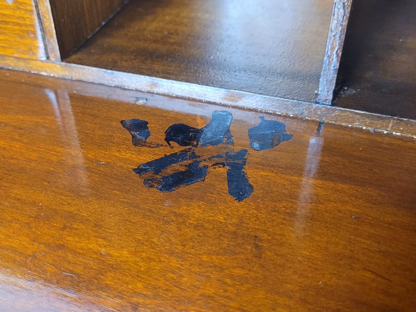 Vintage Writing Bureau Desk Teak Leather Mid 20th-C 1930s Delivery Available