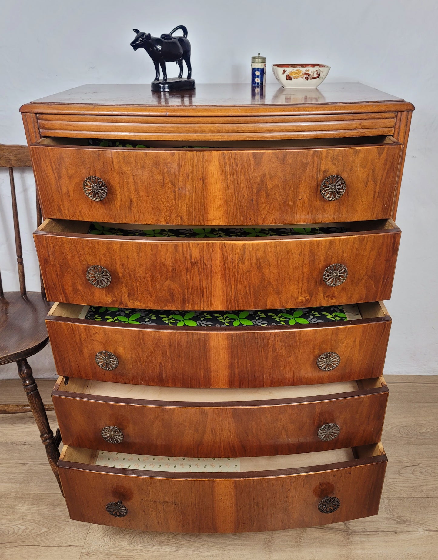 Vintage Chest of Drawers Walnut 1960s Bow Front English Delivery Available