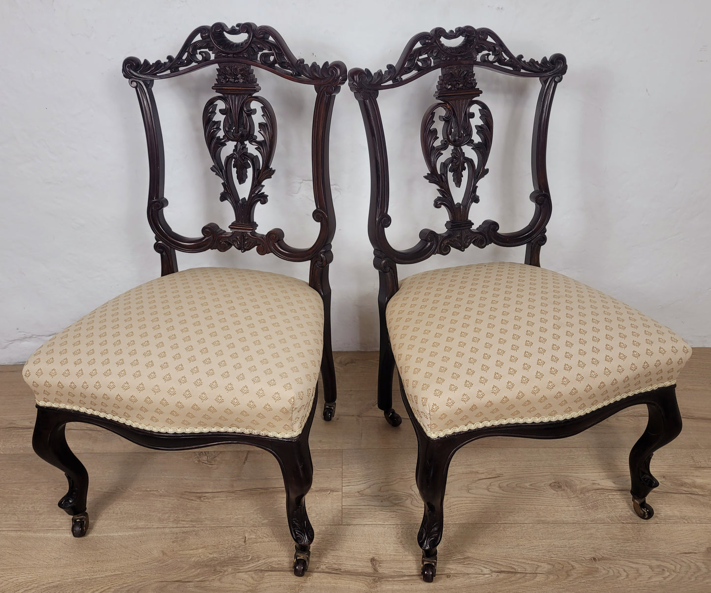 Victorian Nursing Chairs Carved Pierced Foliate Upholstery 19C Postage Available
