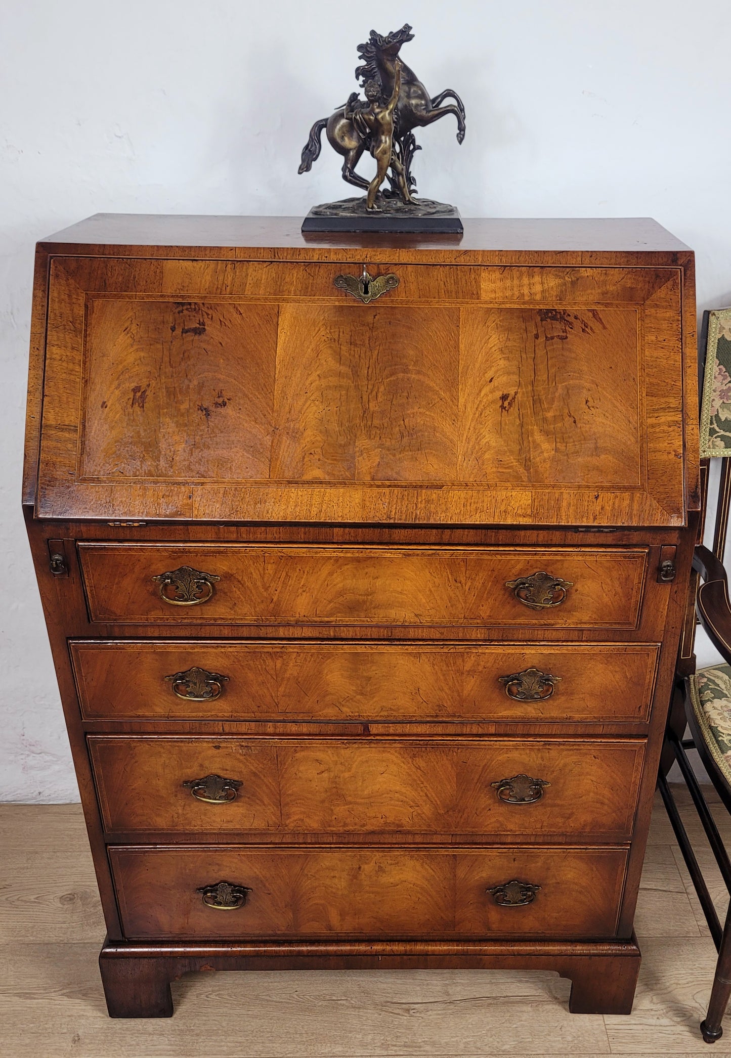 Edwardian Writing Bureau Desk Walnut 'Pratts' Lock and Key Delivery Available