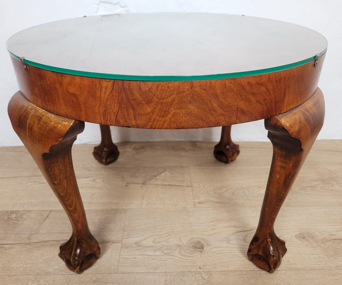 Walnut Circular Coffee Table Claw and Ball Vintage 1940s Postage Available