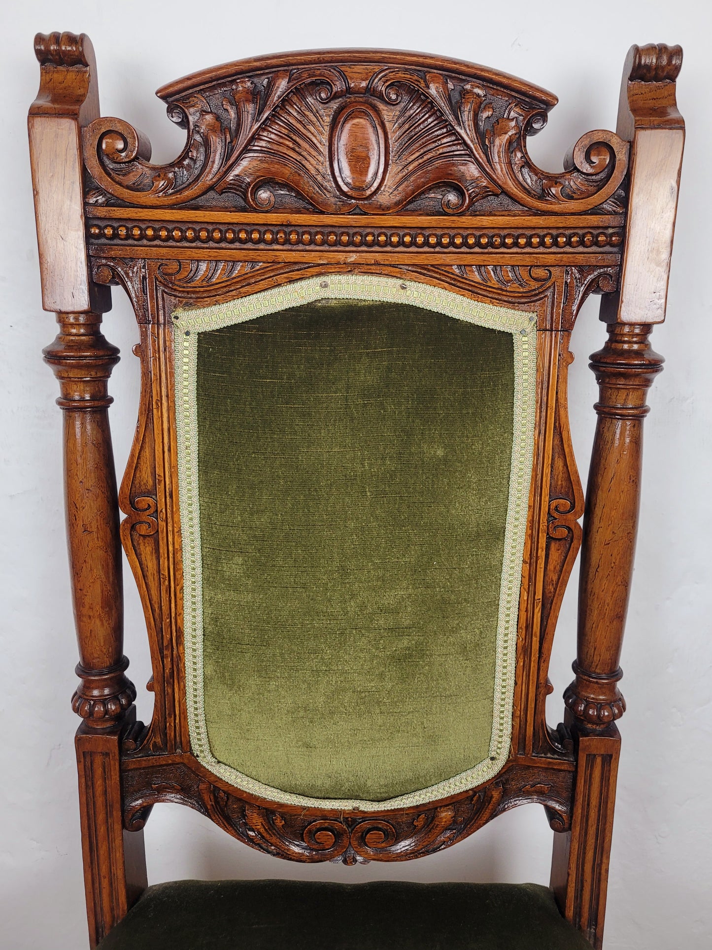 Victorian Hall Chair Oak Upholstered Foliate Carvings Castors Delivery Available