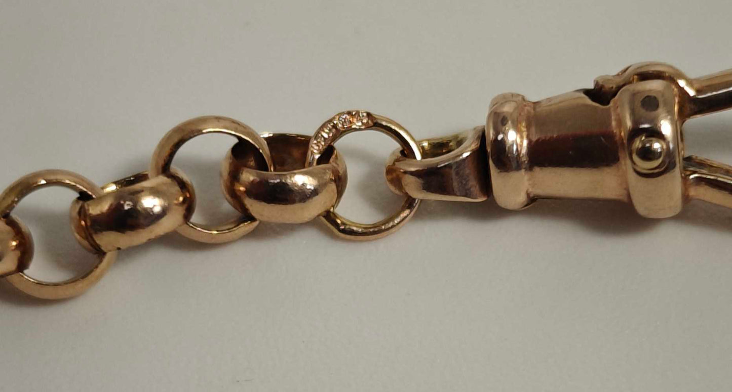 9ct Gold Belcher Necklace Chain 27.2g Albert Dog Clip 26.5" Vintage With Postage