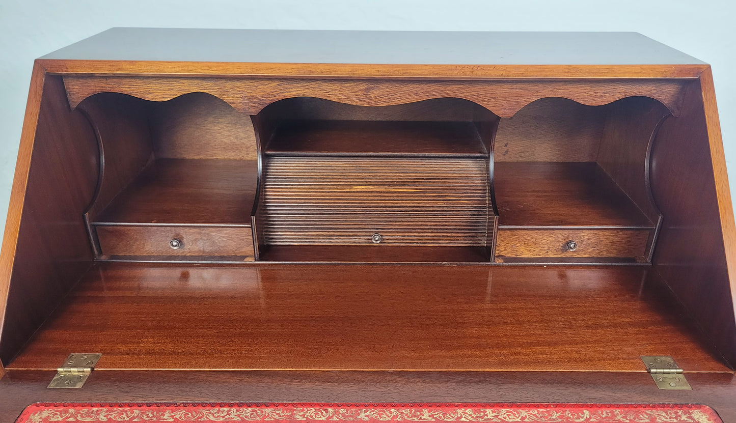 Vintage Writing Bureau Desk Key & Lock Leather 20thC Mahogany Delivery Available