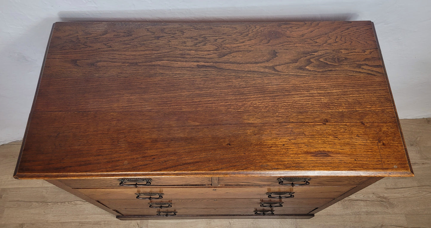 Edwardian Chest of Drawers 2 Over 3 Oak 1910s Drop Handle Delivery Available