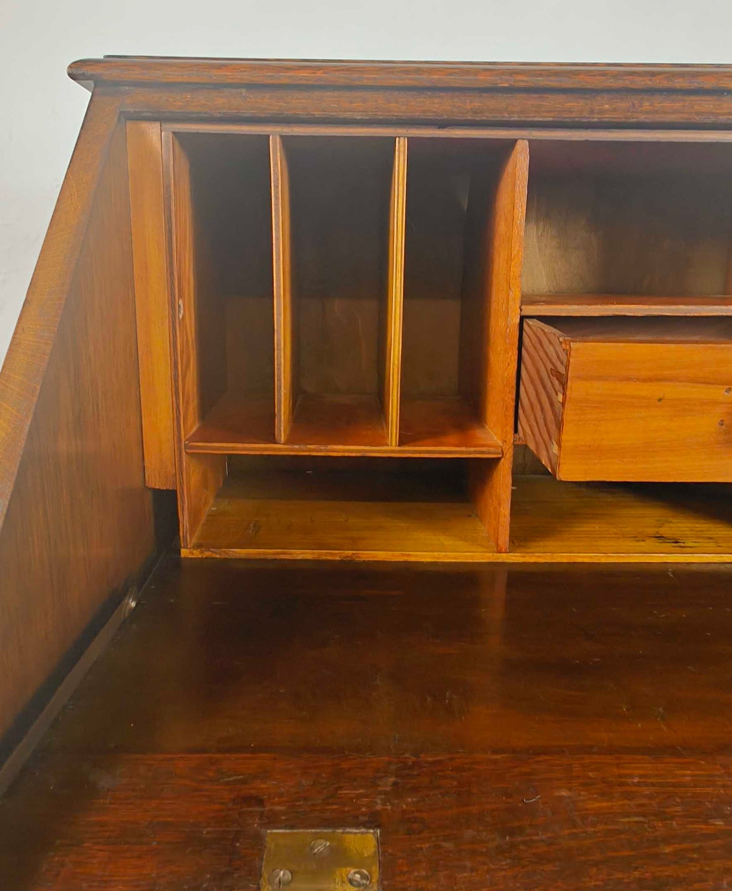 Vintage Oak Writing Bureau Mid 20th-Century Carved Storage Delivery Available