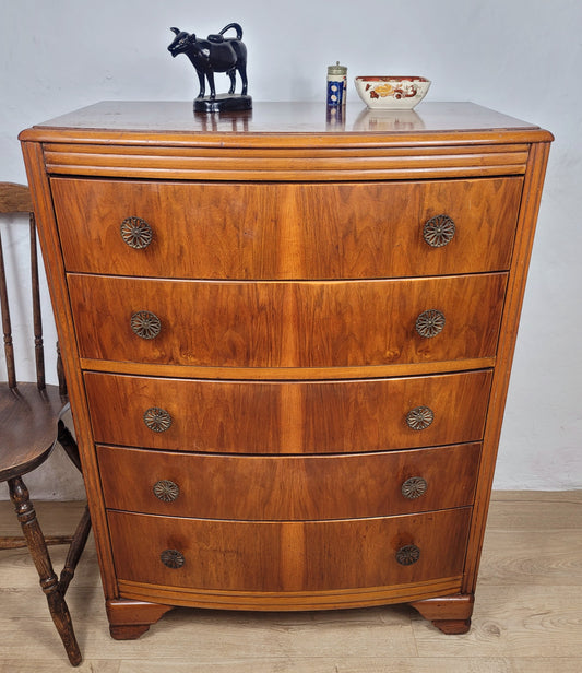 Vintage Chest of Drawers Walnut 1960s Bow Front English Delivery Available