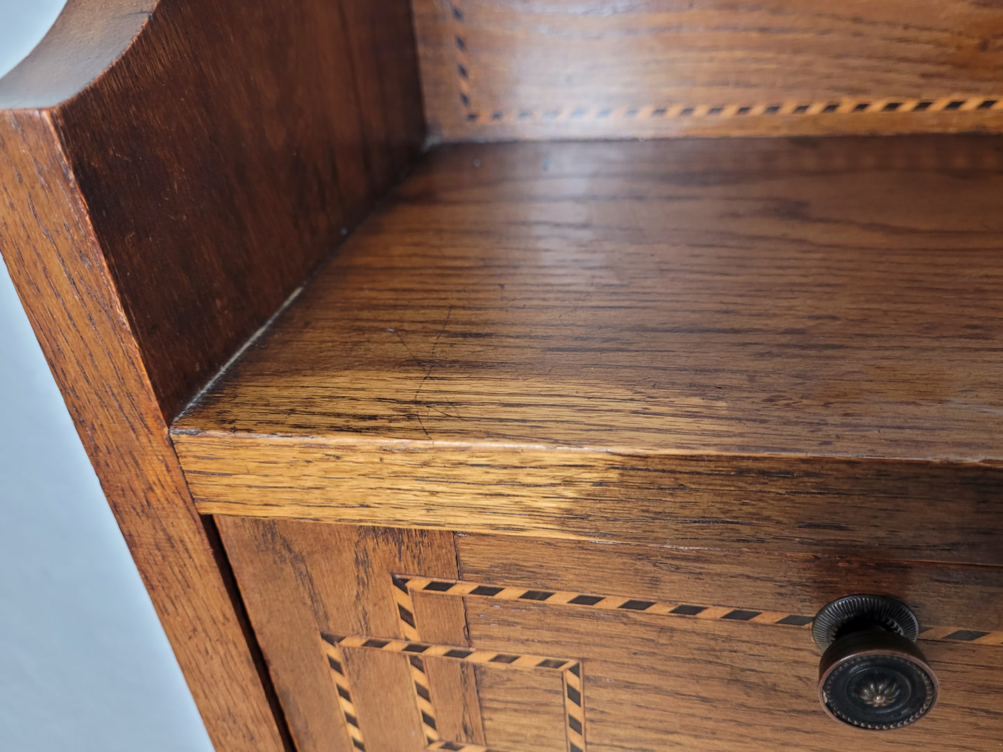 Vintage Student Writing Desk Lockable Inlaid Oak 1950s Delivery Available
