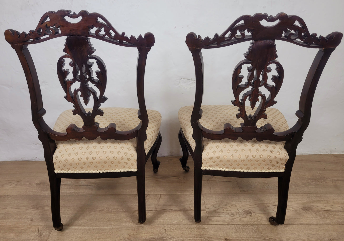 Victorian Nursing Chairs Carved Pierced Foliate Upholstery 19C Postage Available