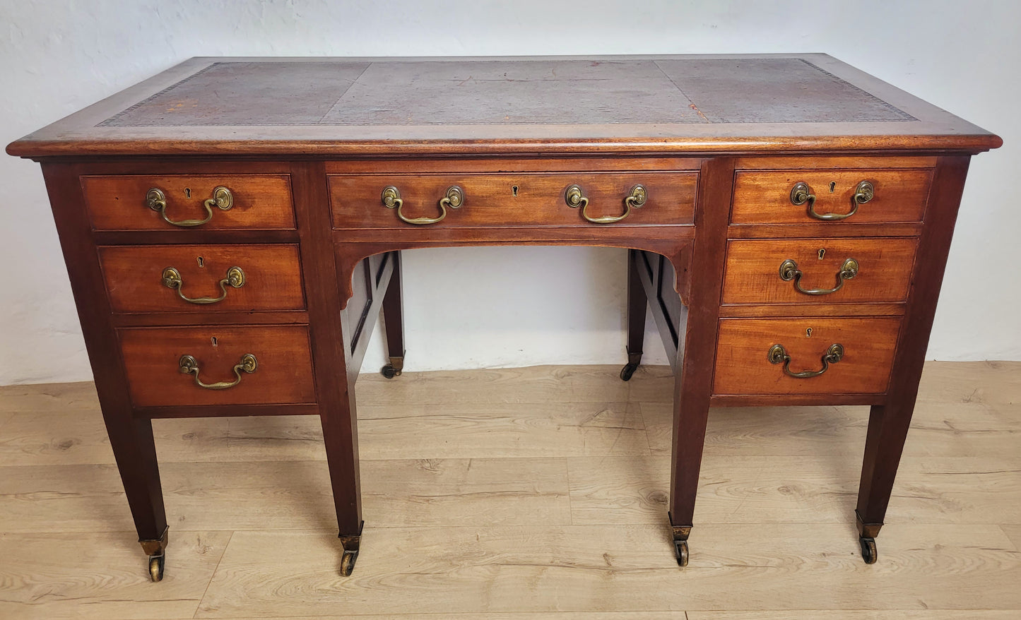 Edwardian Writing Desk Knee Hole Antique Castors Drawers 1910 Delivery Available