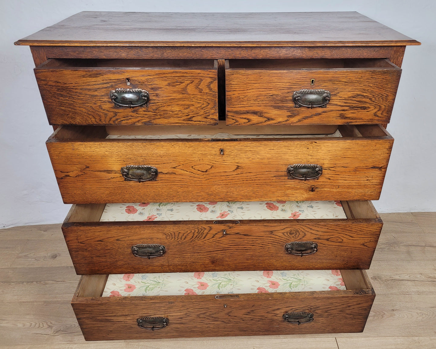 Edwardian Chest of Drawers 2 Over 3 Oak 1910s Drop Handle Delivery Available