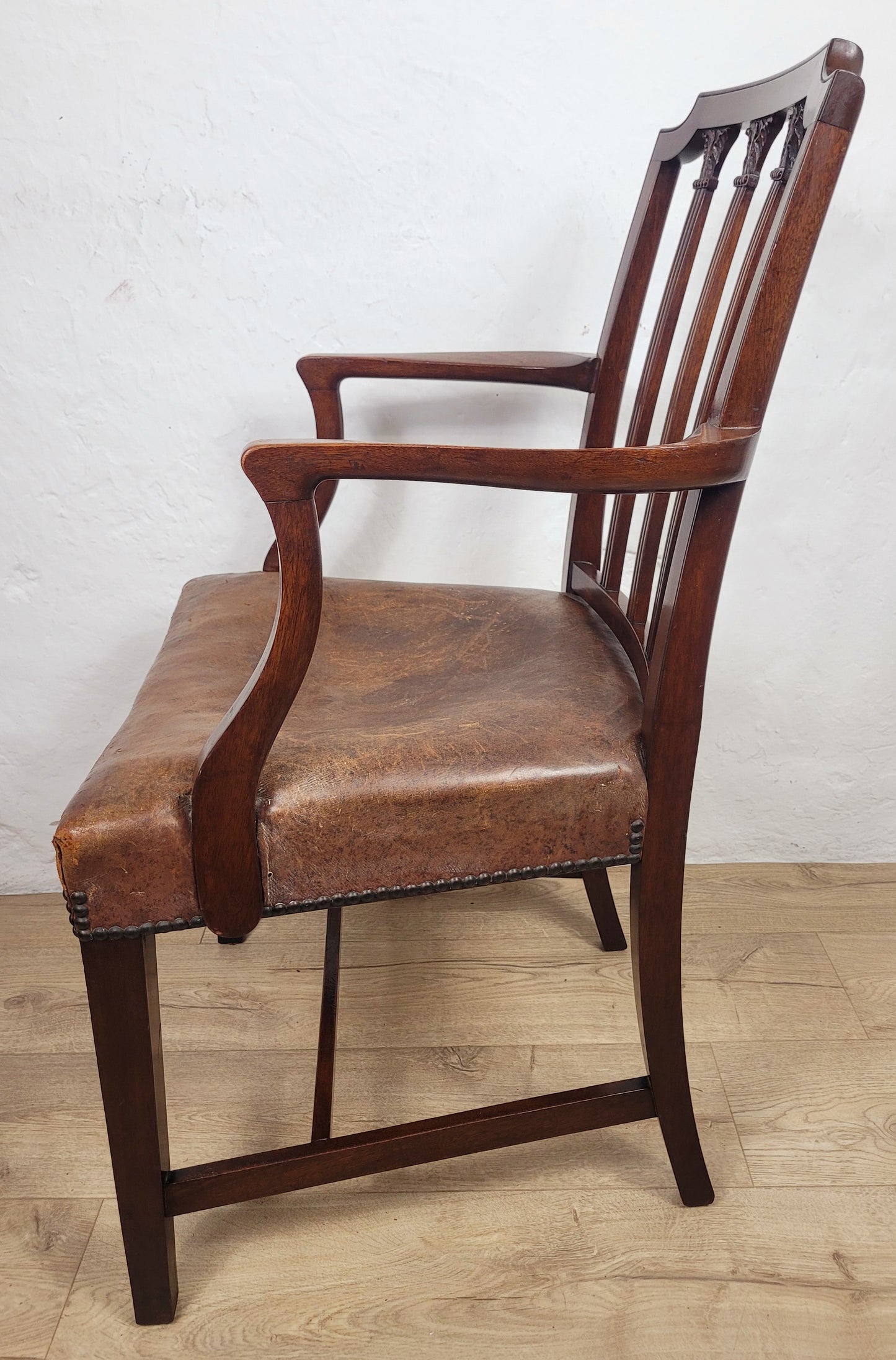 Victorian Armchair Carved Leather 19thC Mahogany English Delivery Available