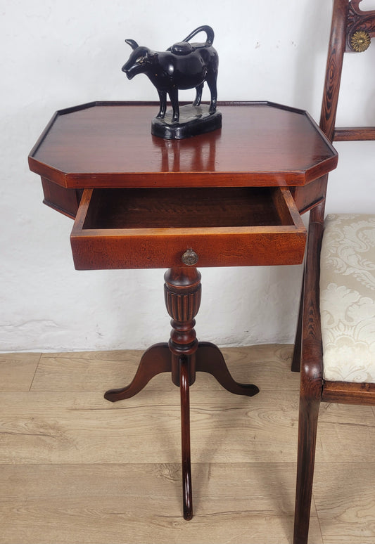 Vintage Tripod Side Table Drawer Octagonal Mid 20th-Century Postage Available