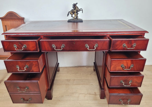 Vintage Pedestal Writing Desk Leather Top Mid 20thC Mahogany Delivery Available