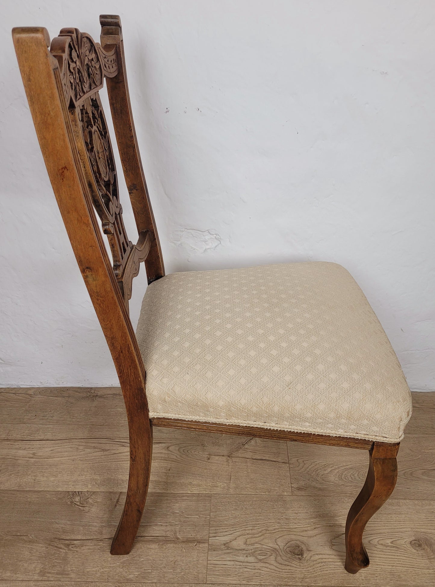 Edwardian Side Chair Carved Floral Beech Cabriole Legs Cream Postage Available