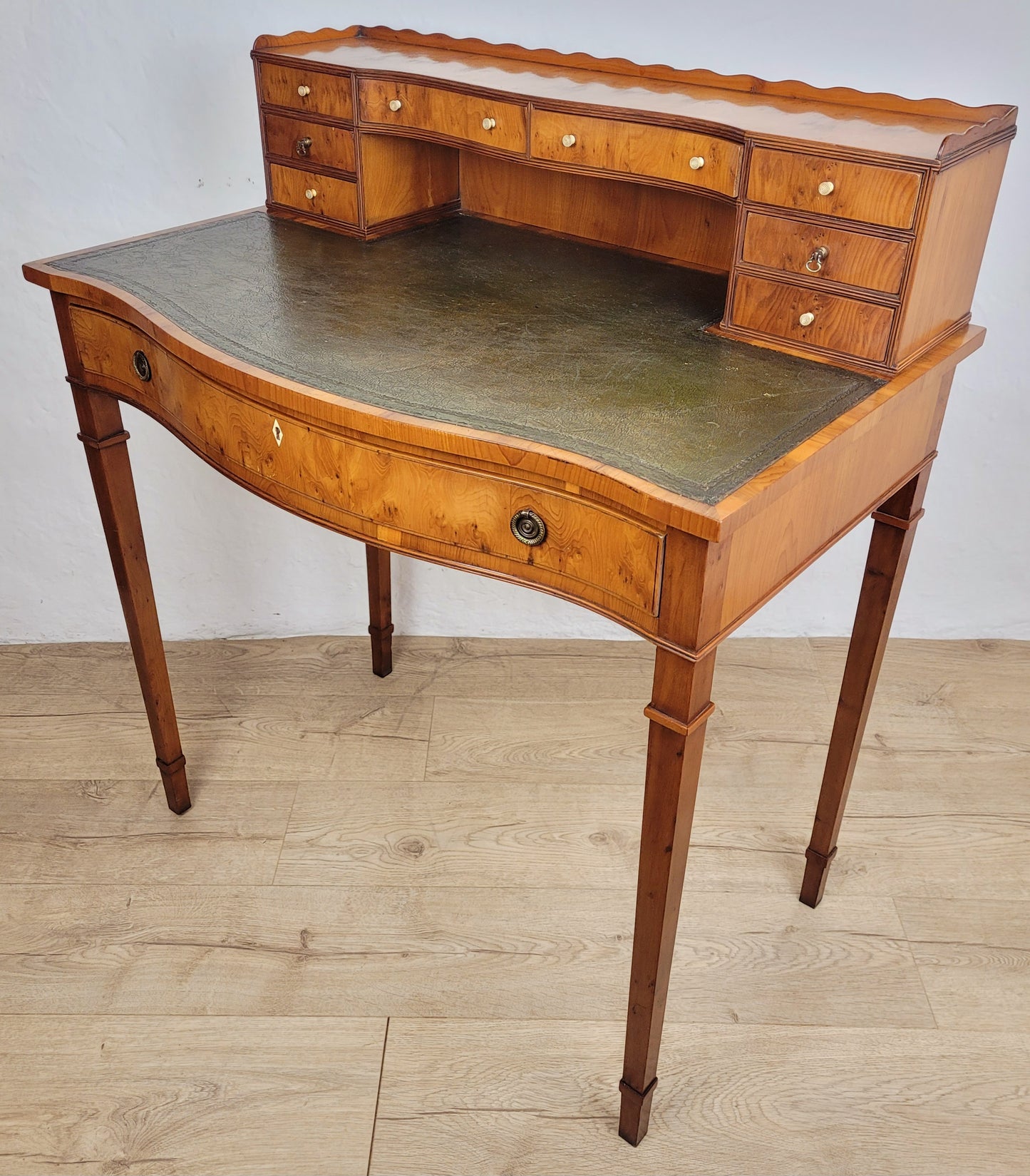 Vintage Ladies Writing Desk Yew Porcelain Drawers 1950s Delivery Available