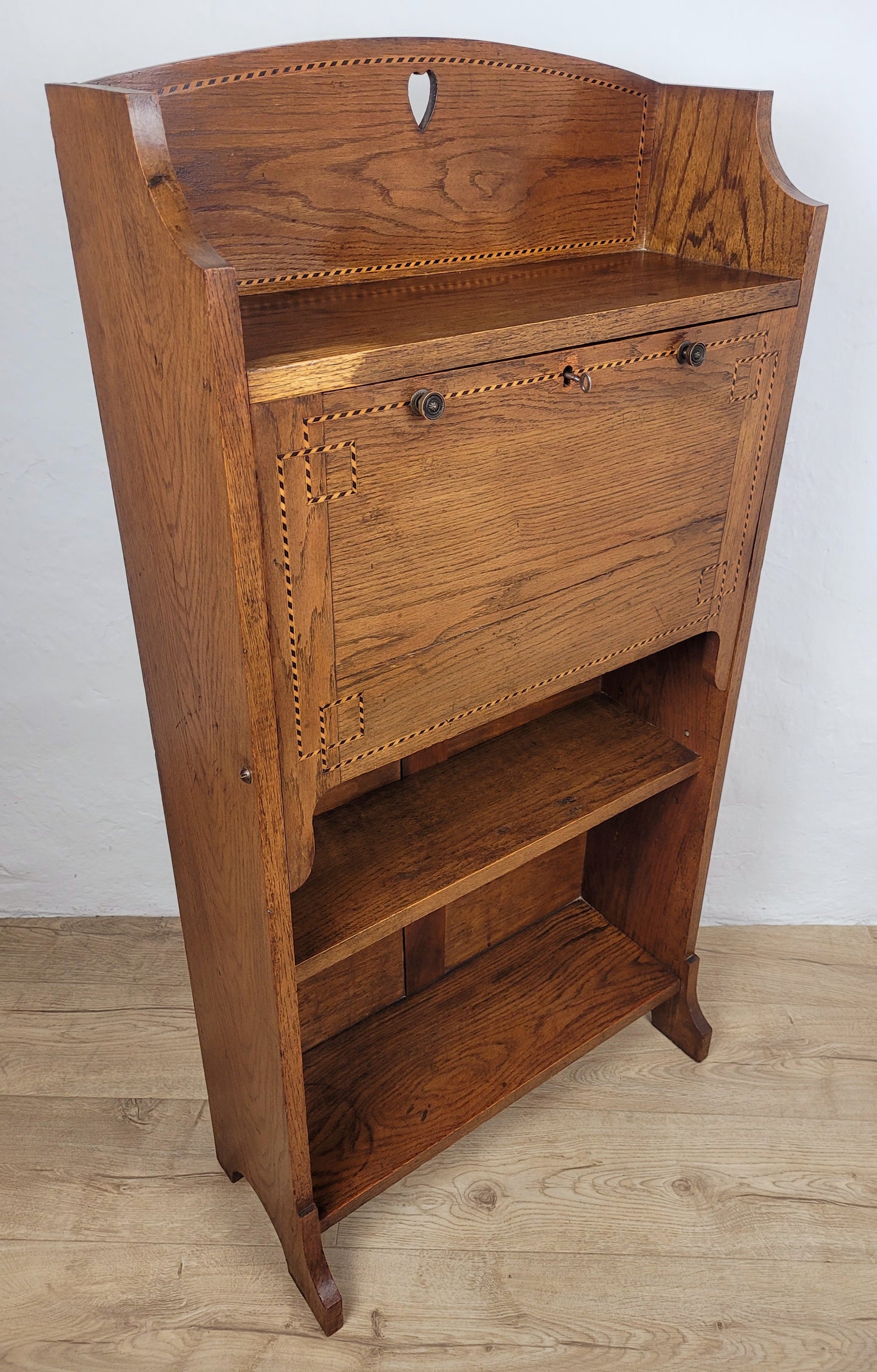 Vintage Student Writing Desk Lockable Inlaid Oak 1950s Delivery Available