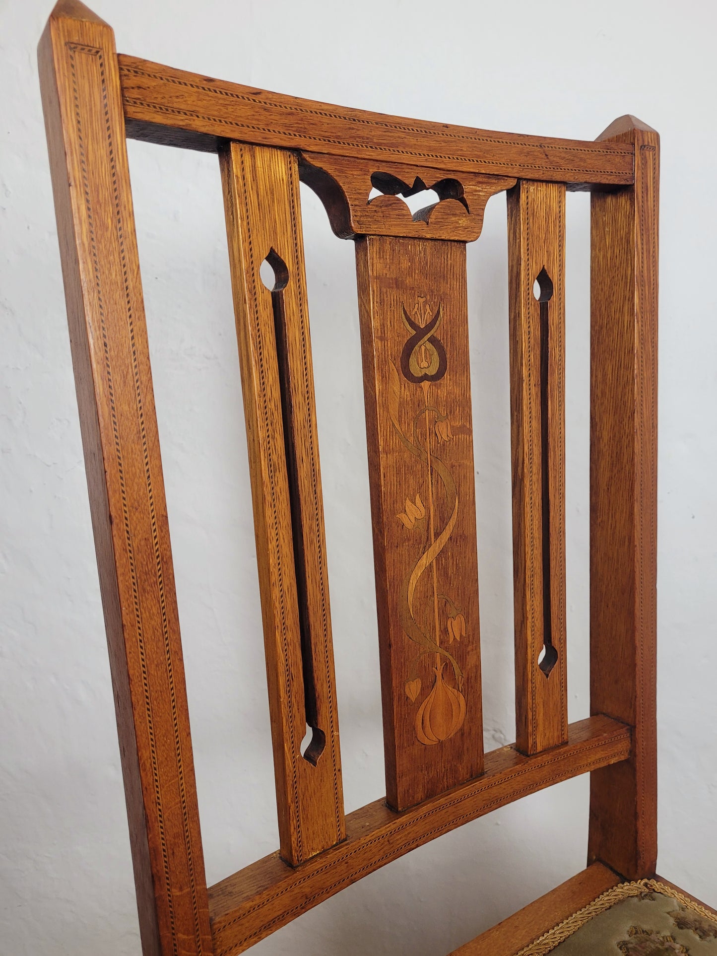 Edwardian Bedroom Chairs Pair 1910s Oak Inlaid Floral Postage Available