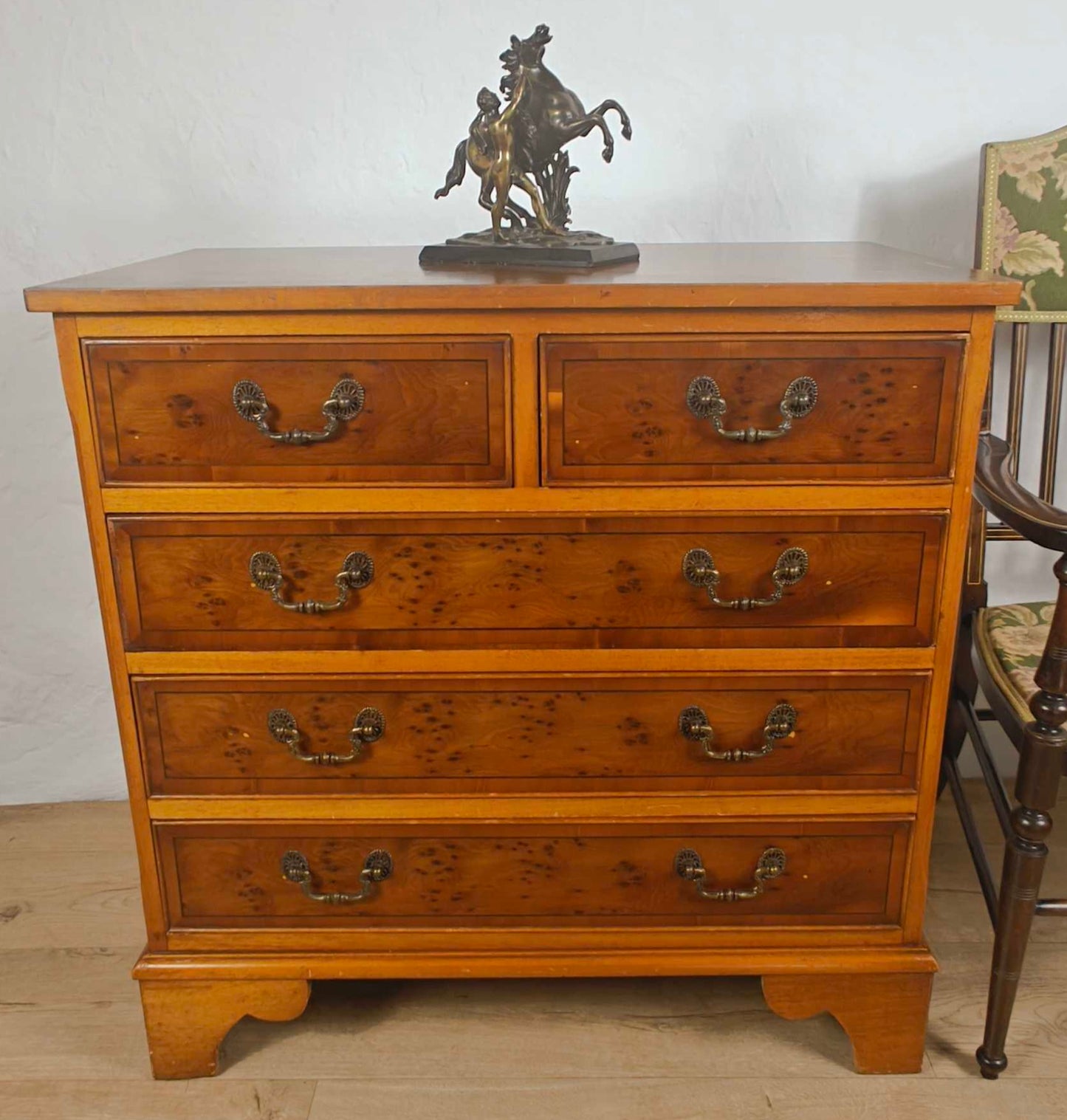 Vintage Chest Of Drawers Yew 2 Over 3 Drawers Storage Inlaid Delivery Available