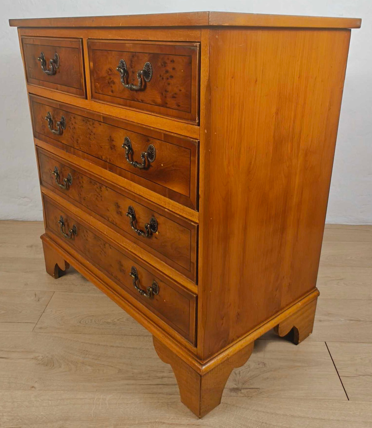 Vintage Chest Of Drawers Yew 2 Over 3 Drawers Storage Inlaid Delivery Available