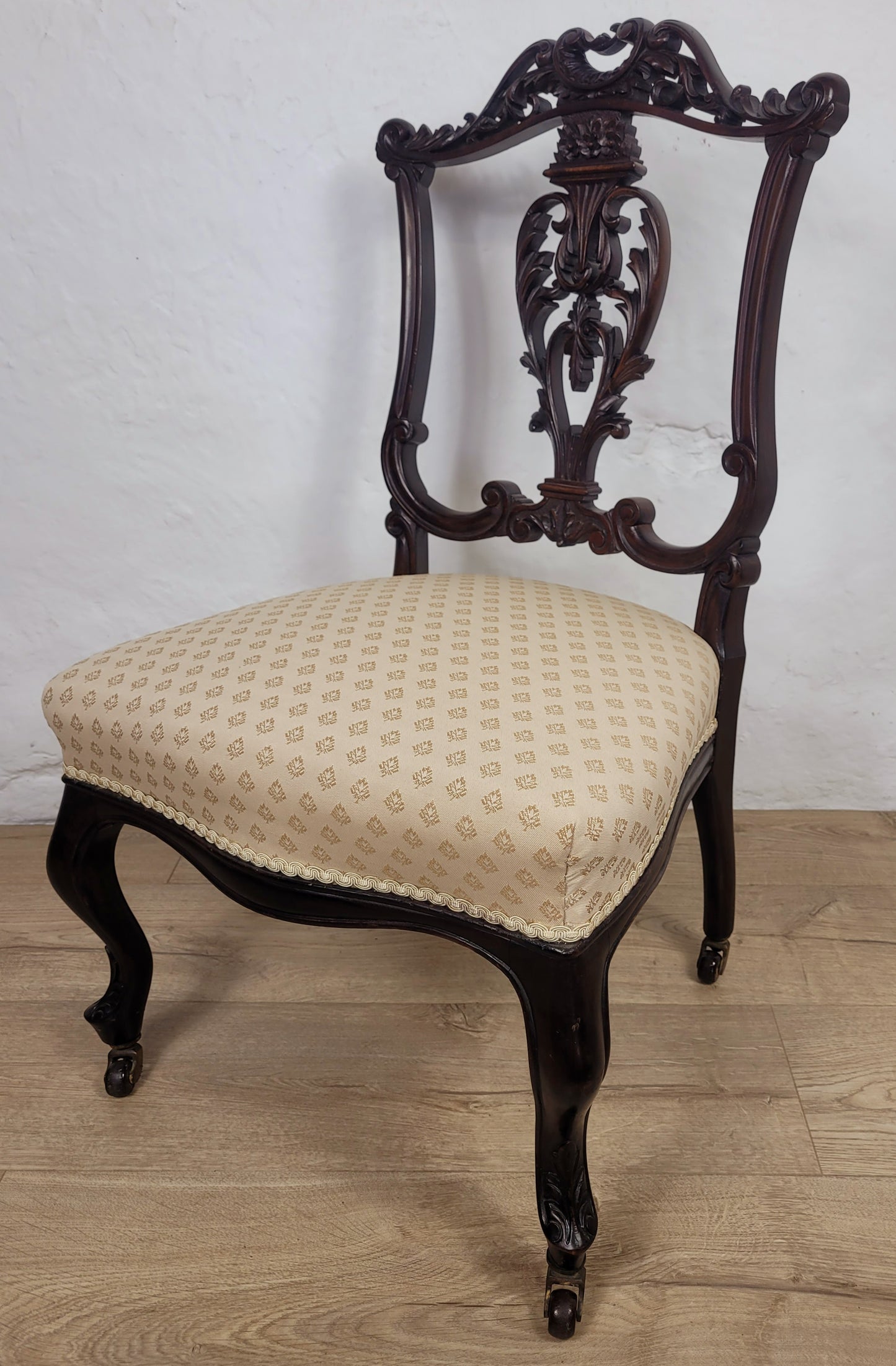 Victorian Nursing Chairs Carved Pierced Foliate Upholstery 19C Postage Available