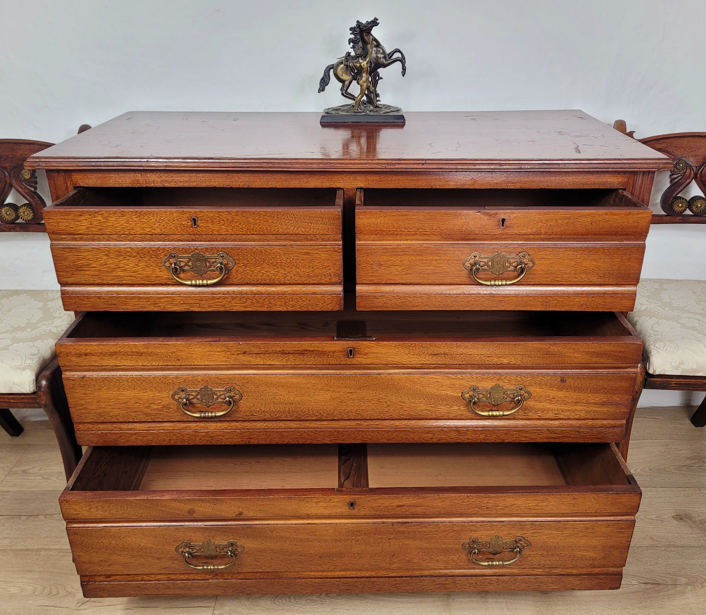 Edwardian Chest of Drawers Walnut 2 Over 3 1910s Drop Handles Delivery Available