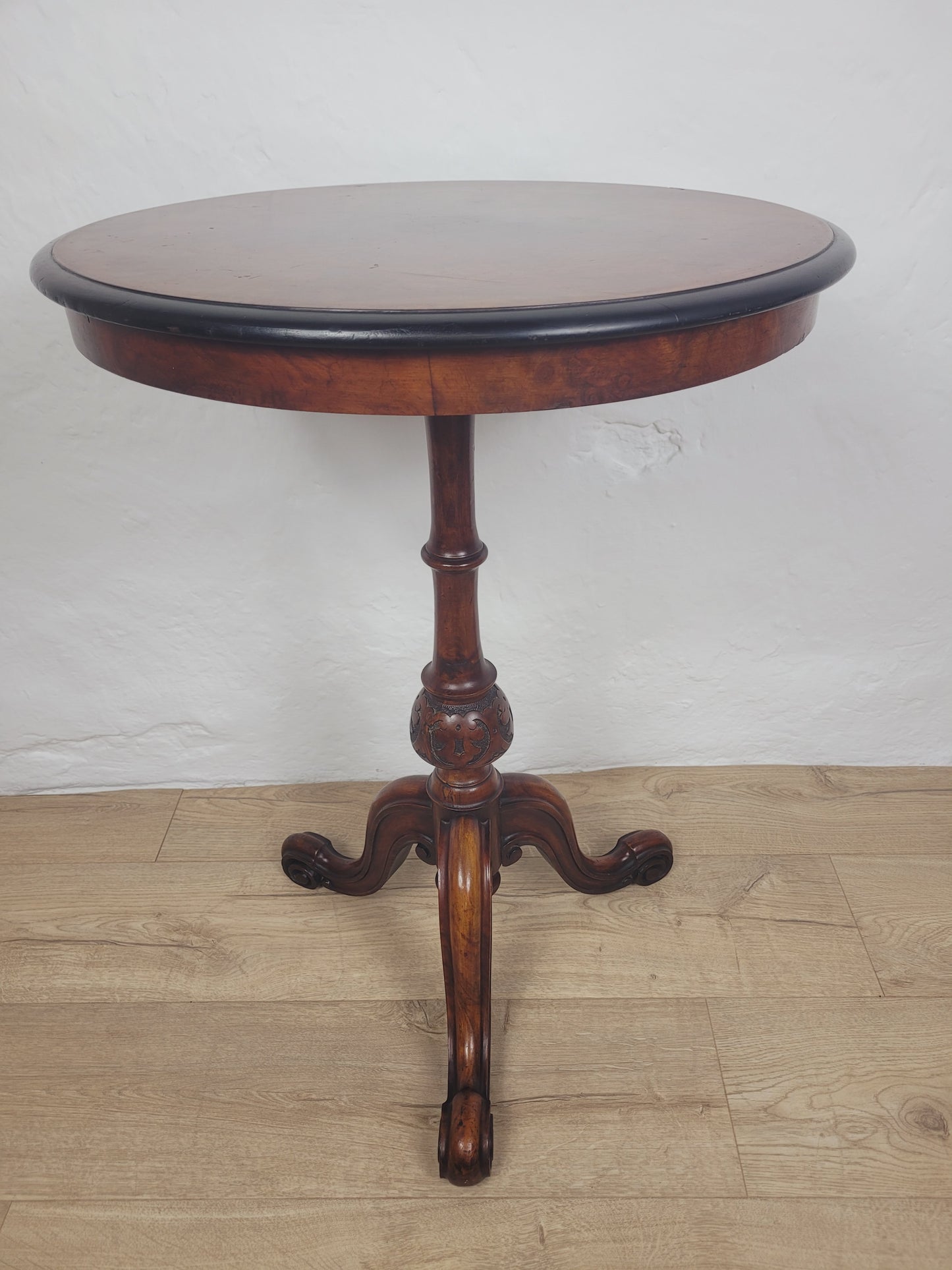 Occasional Tripod Table Victorian Round Walnut Carved 1890s Postage Available