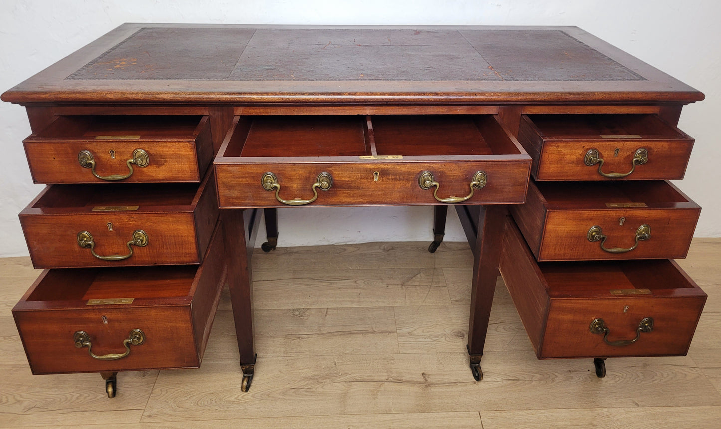 Edwardian Writing Desk Knee Hole Antique Castors Drawers 1910 Delivery Available