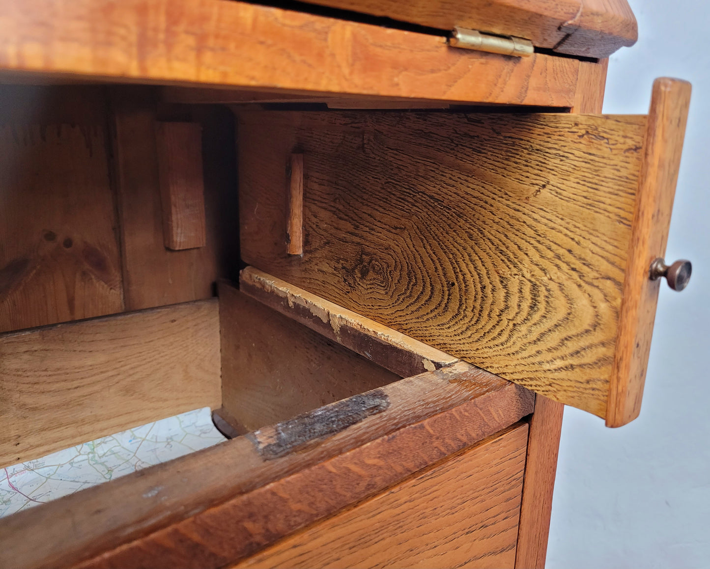 Elm Writing Bureau Desk Vintage 1930s Storage Country Rustic Delivery Available
