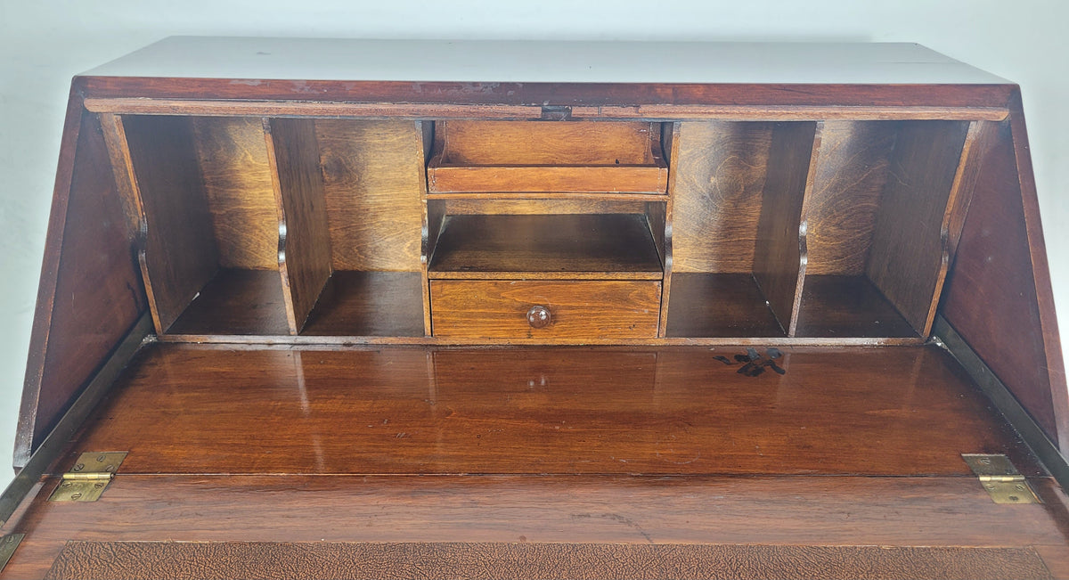 Vintage Writing Bureau Desk Teak Leather Mid 20th-C 1930s Delivery Available
