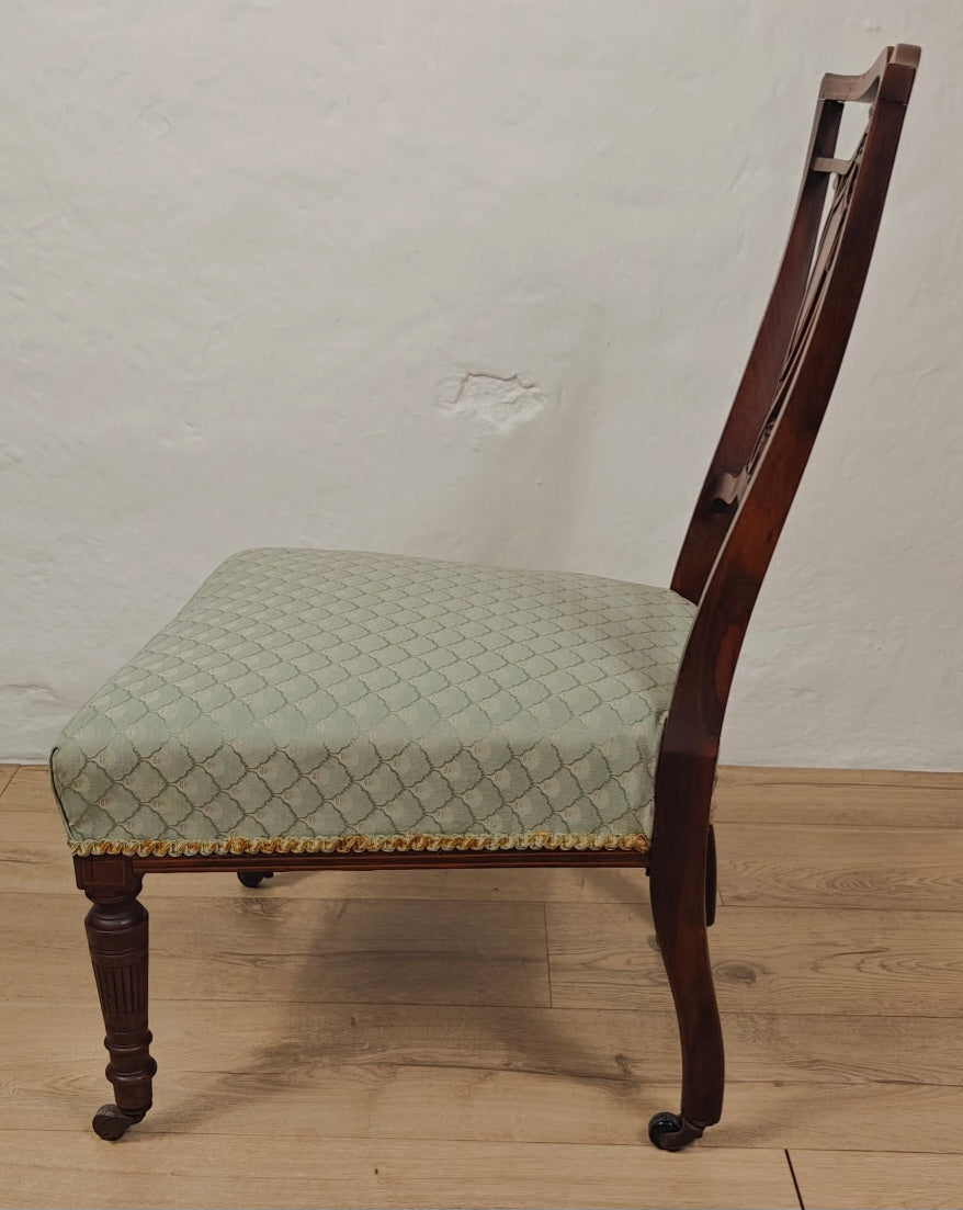 Edwardian Nursing Chair Inlaid Motif Castors Upholstery Postage Available